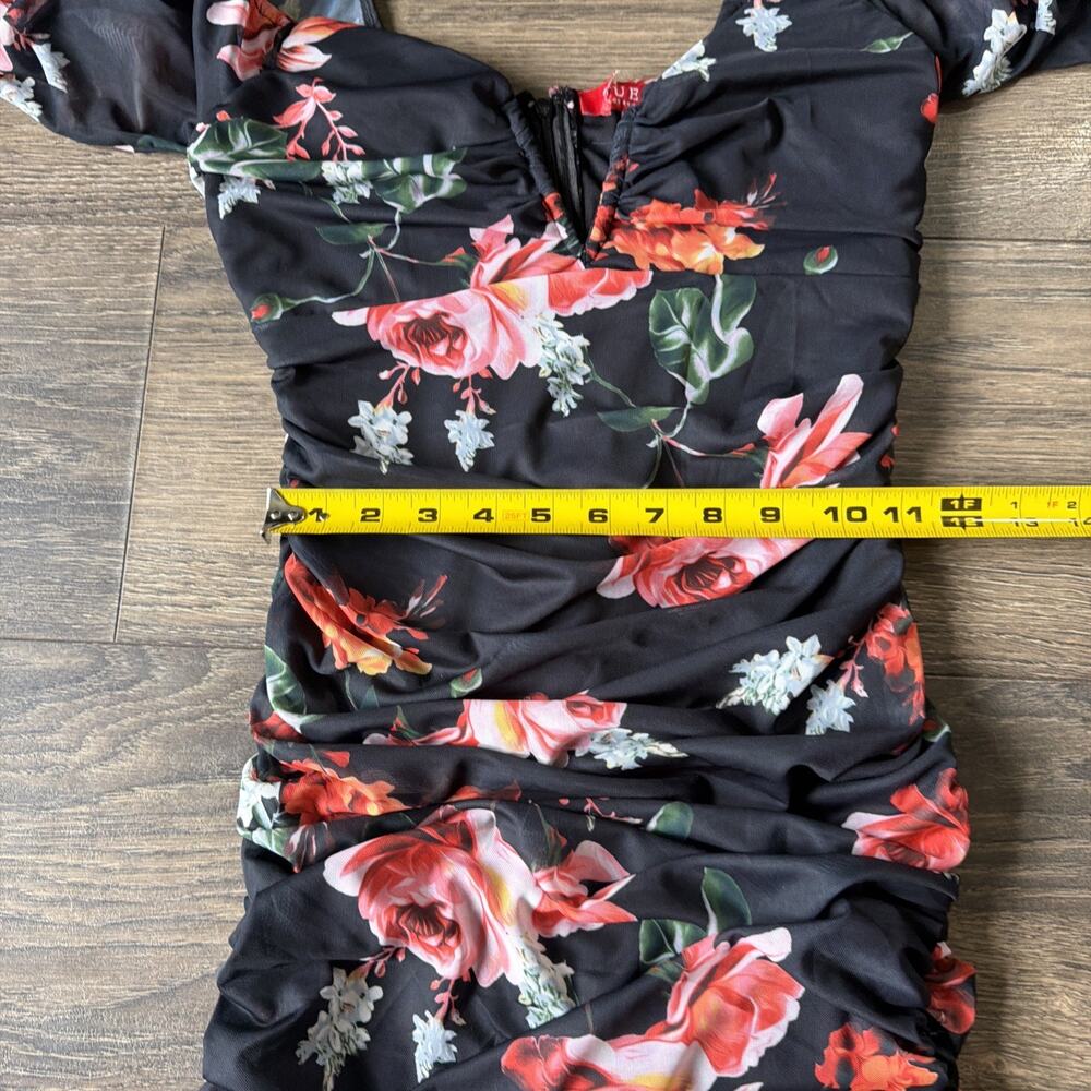 NWT Y2K Guess Los Angeles XS Ruched Floral Mesh Bodycon Mini Dress Sheer Party - Picture 9 of 13